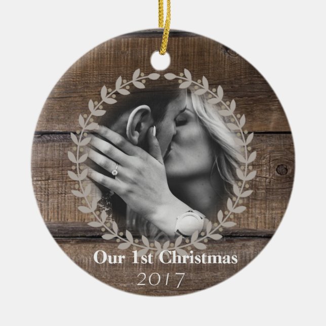 Rustic First jul Anpassningsbar Photo Ornament (Framsidan)