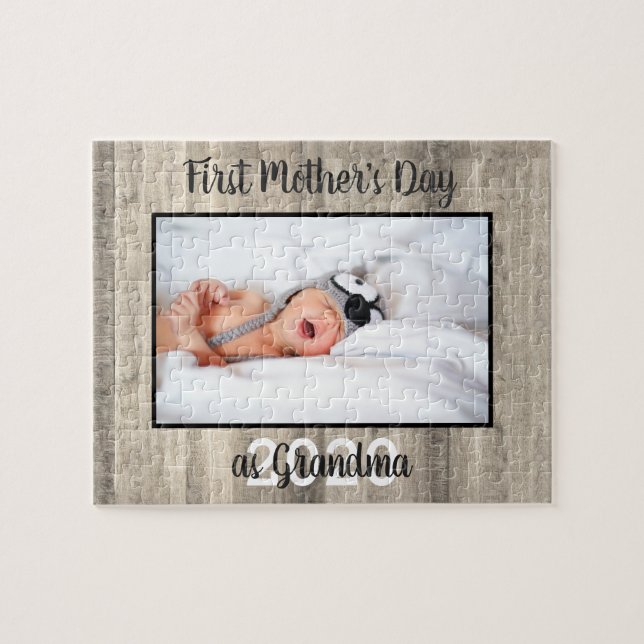 Rustic First Mors dag Grandma Photo Wood Pussel (Horisontell)