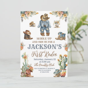 Rustic First Rodeo Vilda western Boy 1st Birthday Inbjudningar