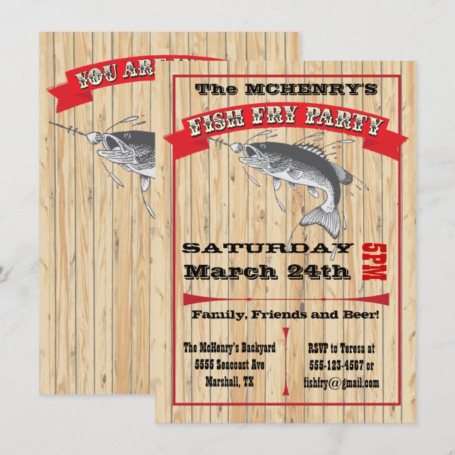 Rustic Fish Fry Party Poster inbjudningar (Fram/baksida)