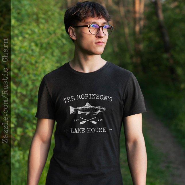 Rustic Fish Oars Black i Namn House Sjö T Shirt (Several styles and colors to choose from.)