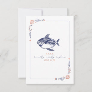 Rustic Fish Red & Blue Beach Wedding OSA Kort