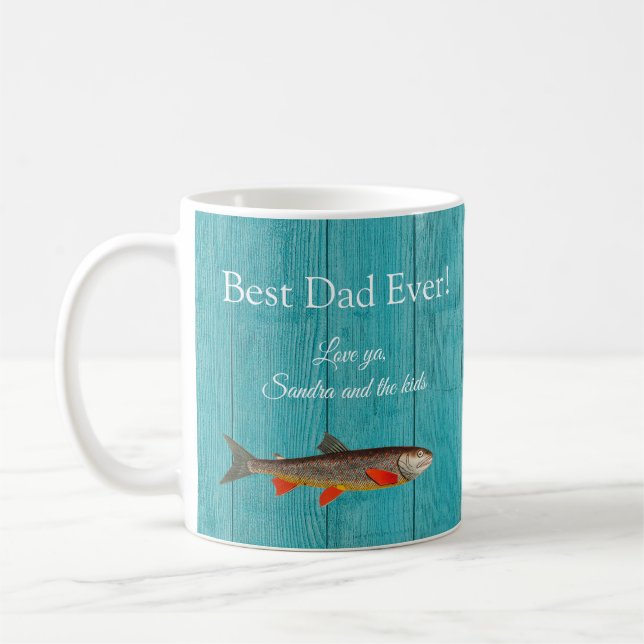 Rustic Fisherman Teal Blue Best Pappa Alltid Fisk Kaffemugg (Vänster)