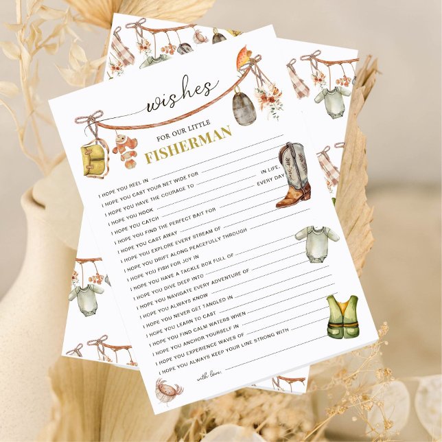 Rustic Fishing Baby Shower Önskemål för Baby Card (Skapare uppladdad)