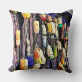 Rustic Fishing Buoys Colorful Pillow Kudde