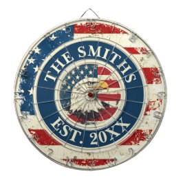 Rustic Flagga Eagle Anpassningsbar Family Namn 4 j Darttavla