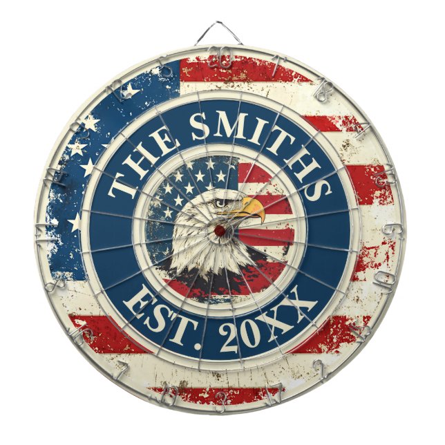 Rustic Flagga Eagle Anpassningsbar Family Namn 4 j Darttavla (Framsidan)