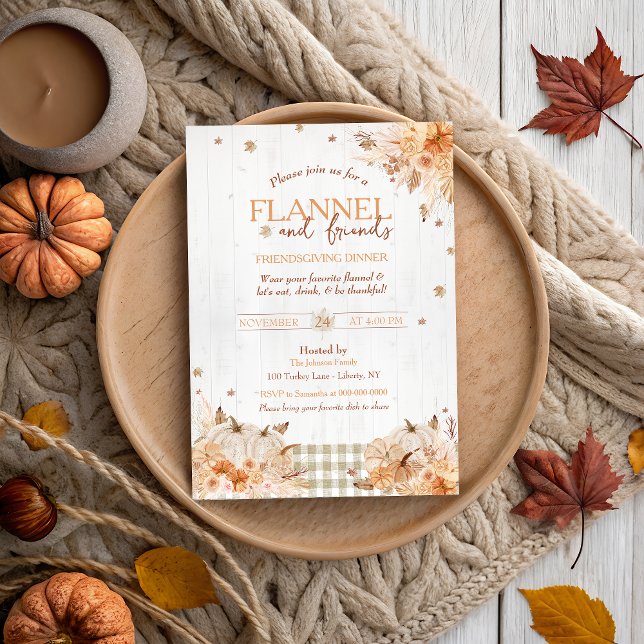 Rustic Flannel och Vänner Thanksgiving-fest Inbjudningar (Skapare uppladdad)