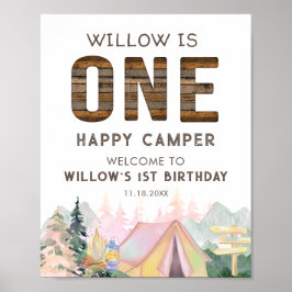 Rustic Flicka Rosa En Lycklig Camper Birthday Poster