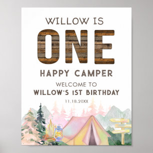 Rustic Flicka Rosa En Lycklig Camper Birthday Poster