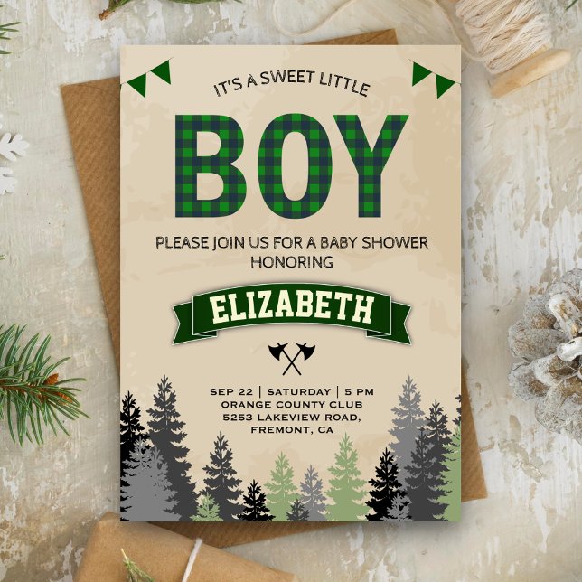 Rustic Flkanaler Lumberjack Boy Shower Inbjudningar (Skapare uppladdad)