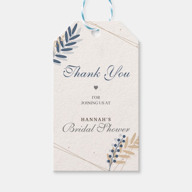 Rustic Flora Navy Blue Bridal Shower Tack Presentetikett (Framsidan)