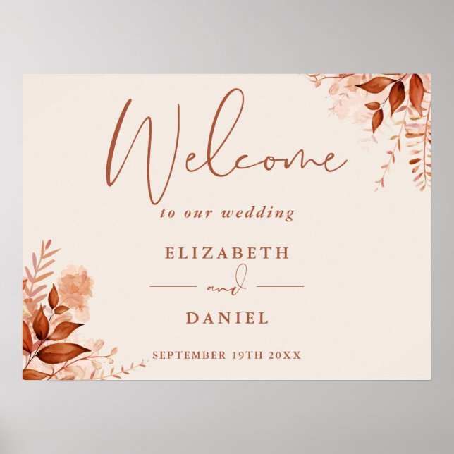 Rustic Floral Autumn Fall Wedding Welcome Sign Poster (Framsidan)