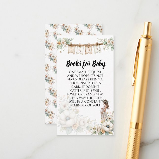 Rustic Floral Baby Shower Books for Baby Tilläggskort (Fram/Back In Situ)