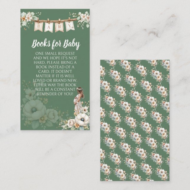 Rustic Floral Baby Shower Books for Baby Tilläggskort (Fram/baksida)