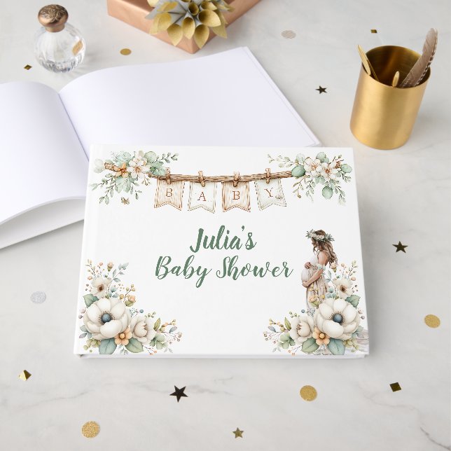 Rustic Floral Baby Shower  Gästböcker (Framsida Öppen)