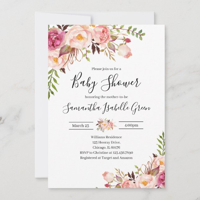 Rustic Floral Baby Shower Inbjudningar (Framsida)