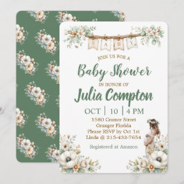 Rustic Floral Baby Shower Invitation  Julkort