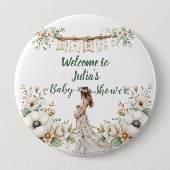 Rustic Floral Baby Shower  Knapp (Framsida)