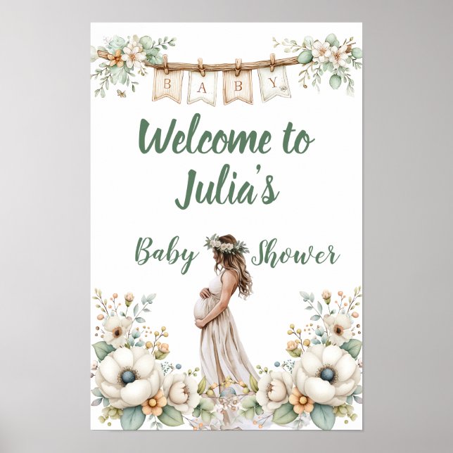 Rustic Floral Baby Shower  Poster (Framsidan)