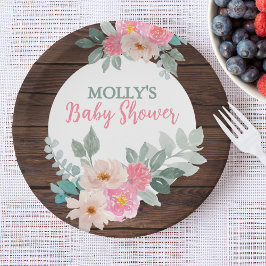 Rustic Floral Baby Shower Round Plate