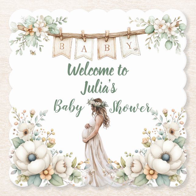 Rustic Floral Baby Shower  Underlägg Papper (Framsida)