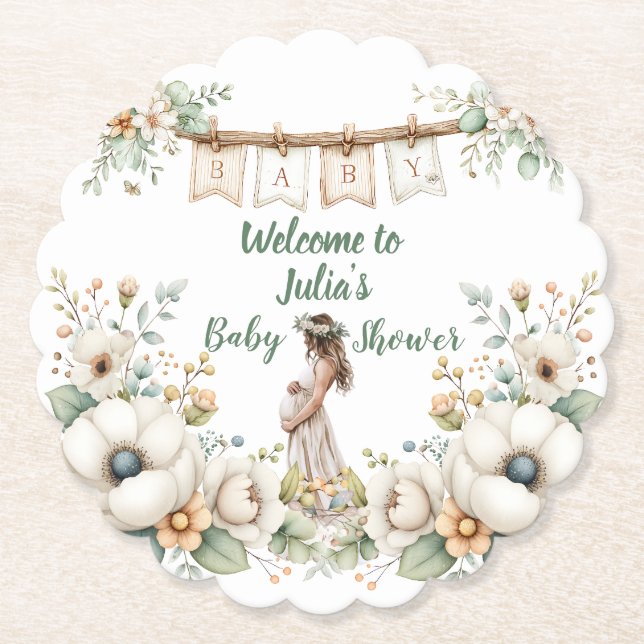 Rustic Floral Baby Shower  Underlägg Papper (Framsida)