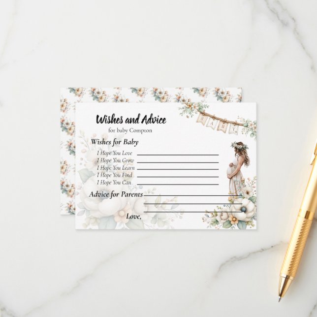 Rustic Floral Baby Shower Wishes and Advice Tilläggskort (Fram/Back In Situ)