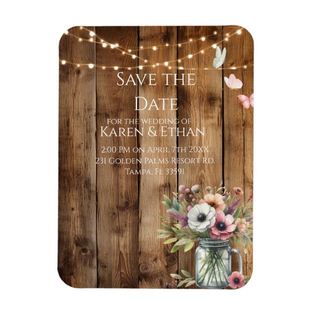 Rustic Floral Blossoms Save the Date Invitation  Magnet (Vertikal)