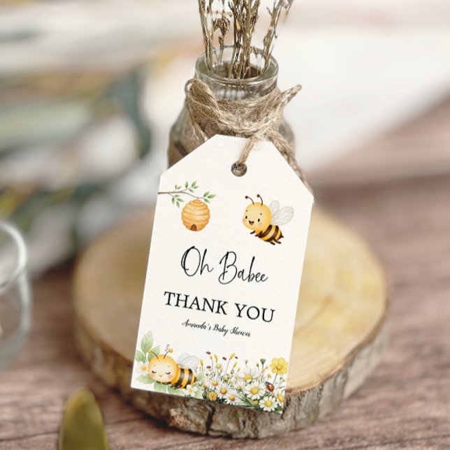Rustic Floral Daisy Oh Babee Honey Bee Baby Shower Presentetikett (Skapare uppladdad)