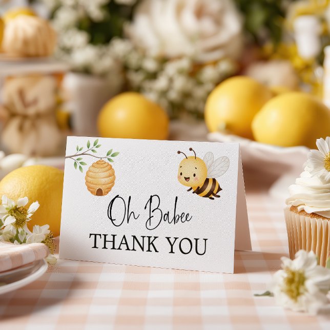 Rustic Floral Daisy Oh Babee Honey Bee Baby Shower Tack Kort (Skapare uppladdad)