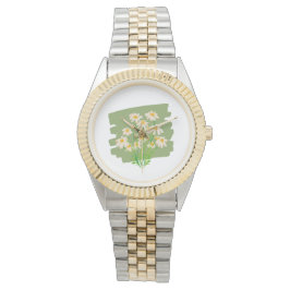 Rustic Floral Design on Green Background Armbandsur