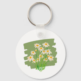 Rustic Floral Design on Green Background Nyckelring