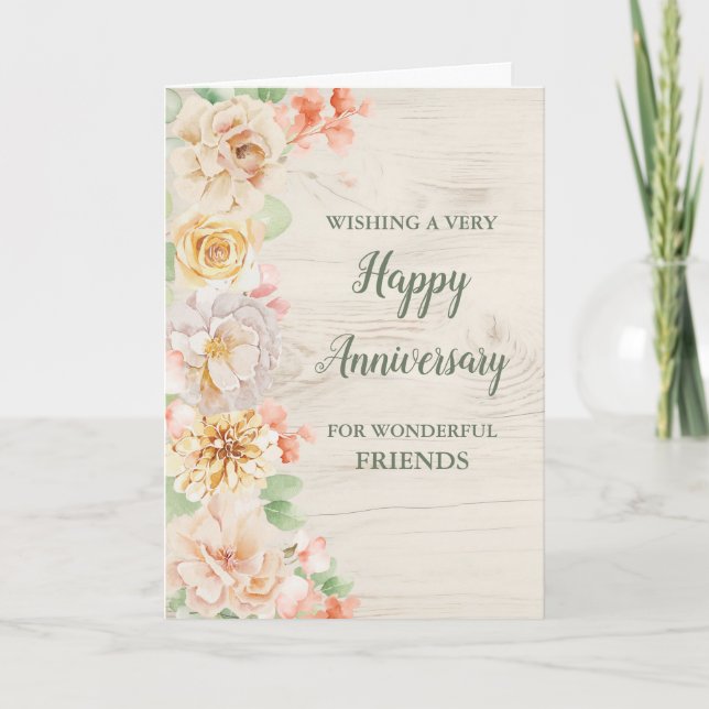 Rustic Floral Friends Wedding Anniversary Kort (Framsida)