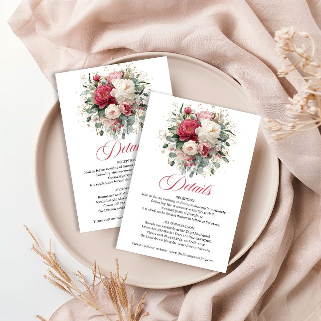 Rustic Floral Greenery Gold Wedding Details Tilläggskort (Rustic Floral Greenery Gold Wedding Details)