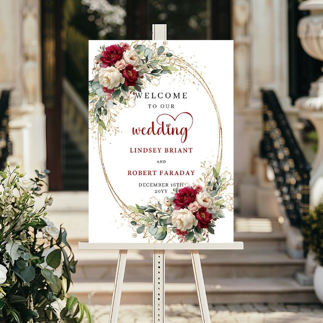 Rustic floral greenery gold wedding welcome sign  poster (Rustic floral greenery gold wedding welcome sign board

)