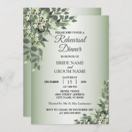 Rustic Floral Greenery Leaves Rehearsal Dinner Inbjudningar