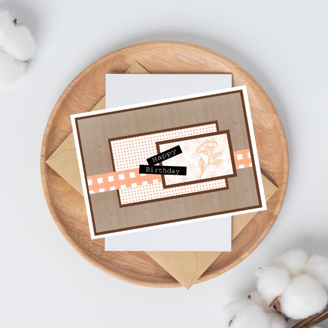 Rustic Floral Light Orange Birthday Kort (Skapare uppladdad)