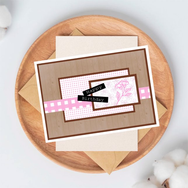 Rustic Floral Light Pink Birthday Kort (Skapare uppladdad)