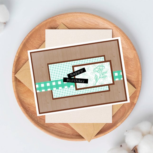 Rustic Floral Light Turquoise Birthday Kort (Skapare uppladdad)