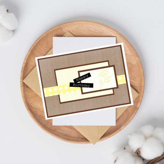 Rustic Floral Light Yellow Birthday Kort (Skapare uppladdad)
