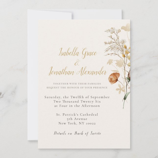 Rustic Floral Minimalist Wedding Invitation Inbjudningar (Framsida)