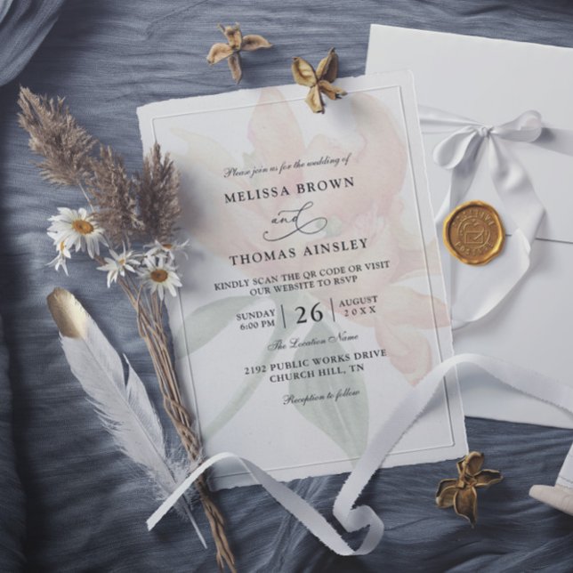 Rustic Floral Neutral Budget QR Code Wedding Inbjudningar (Skapare uppladdad)