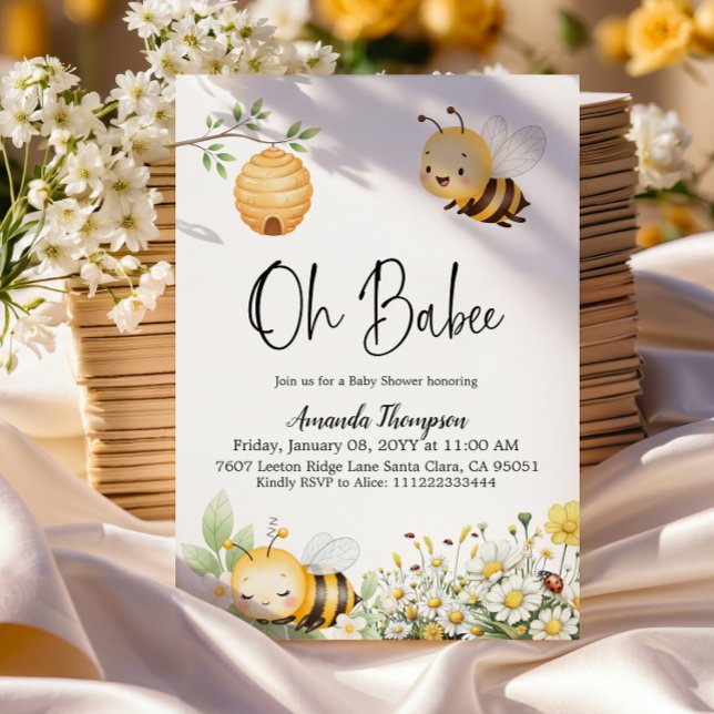 Rustic Floral Oh Babee Honey Bee Baby Shower Inbjudningar (Skapare uppladdad)