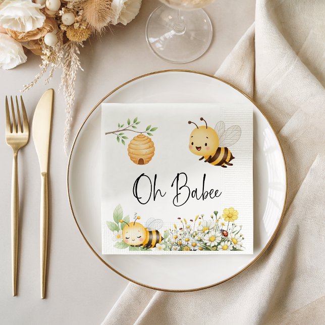 Rustic Floral Oh Babee Honey Bee Baby Shower Pappersservett (Skapare uppladdad)