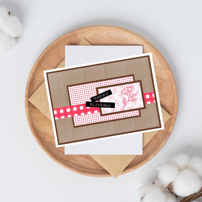 Rustic Floral Red Birthday Kort (Skapare uppladdad)