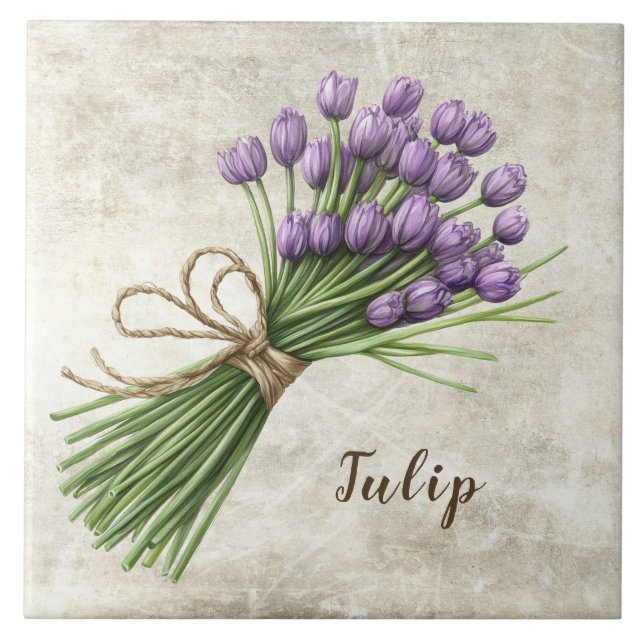 Rustic Floral Tulip Faux Ceramic Tile Kakelplatta (Framsidan)