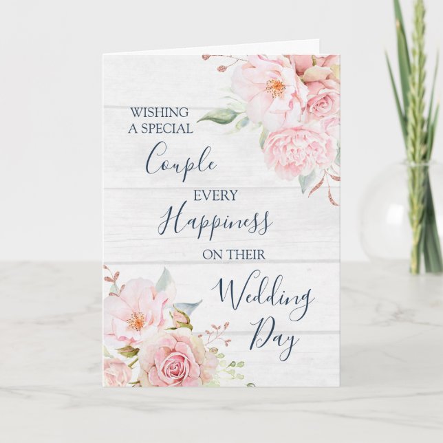 Rustic Floral Wedding Day Congratulations Card Tack Kort (Framsida)