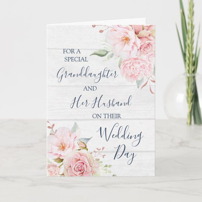 Rustic Floral Wedding Day Granddaughter Tack Kort (Framsida)
