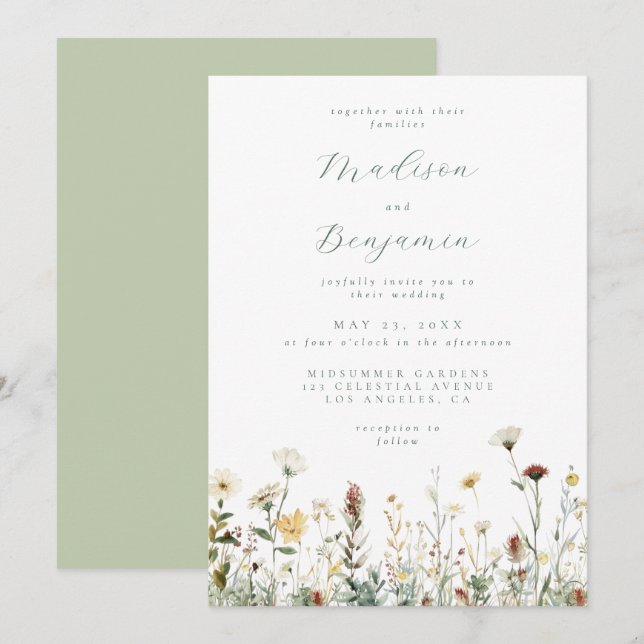 Rustic Floral Wedding Invitation Inbjudningar (Fram/baksida)